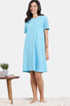 Zivame Pixel Play Knit Cotton Knee Length Nightdress - Blue Radiance — thumbnail 2